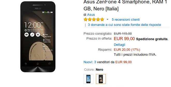 Asus ZenFone 4 in promozione a 99€